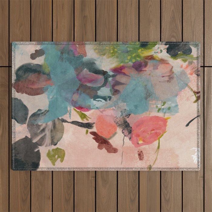 pink summer roses 3 triptych abstract Outdoor Rug Gallery Image 1