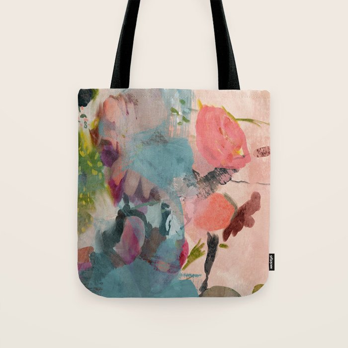 pink summer roses 3 triptych abstract Tote Bag Gallery Image 1