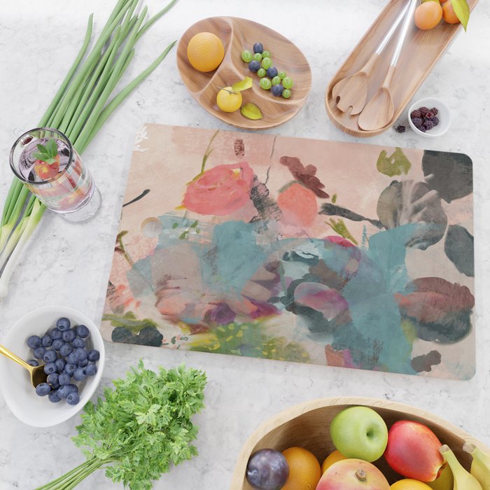 pink summer roses 3 triptych abstract Cutting Board Gallery Image 2