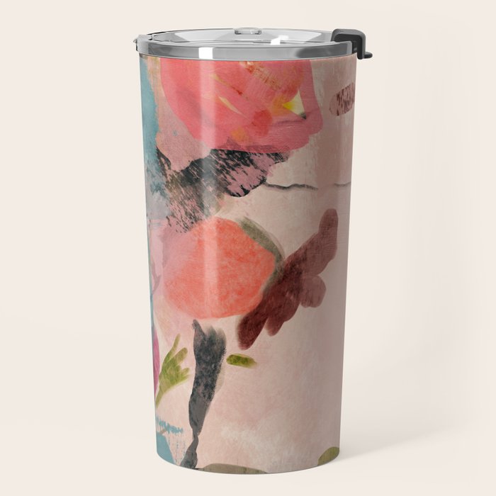 pink summer roses 3 triptych abstract Travel Mug Gallery Image 2
