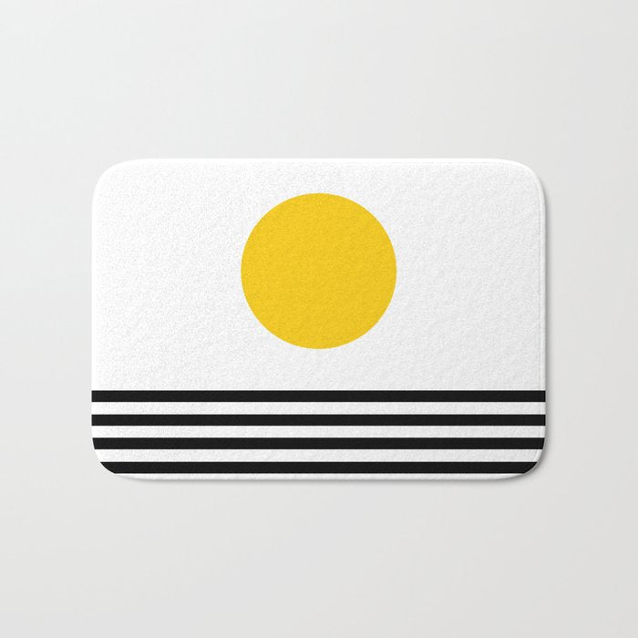 Midcentury Yellow Minimalist Sunset With Black Stripes Bath Mat Gallery Image 1