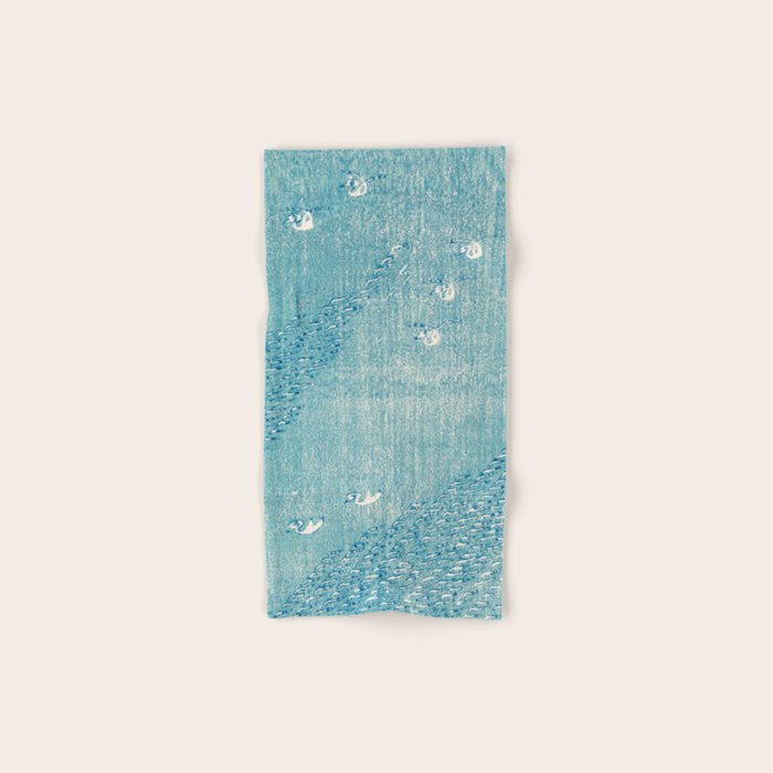 Japanese Swans Vintage Illustration by Taguchi Tomoki 1860-1896 Peaceful Blue Tranquil Minimalist Bath Towel Gallery Image 1