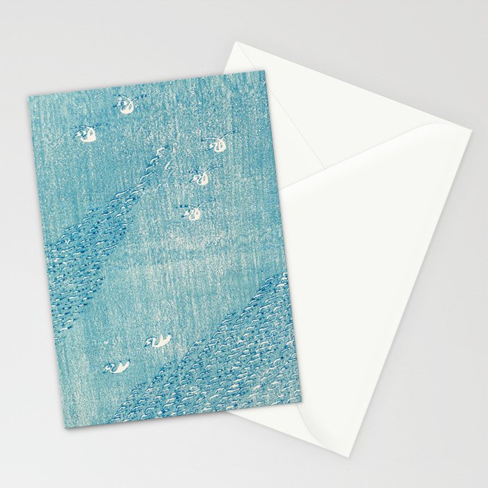 Japanese Swans Vintage Illustration by Taguchi Tomoki 1860-1896 Peaceful Blue Tranquil Minimalist Stationery Card Gallery Image 2