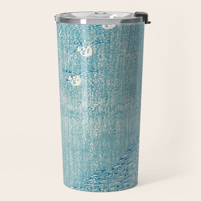 Japanese Swans Vintage Illustration by Taguchi Tomoki 1860-1896 Peaceful Blue Tranquil Minimalist Travel Mug Gallery Image 2