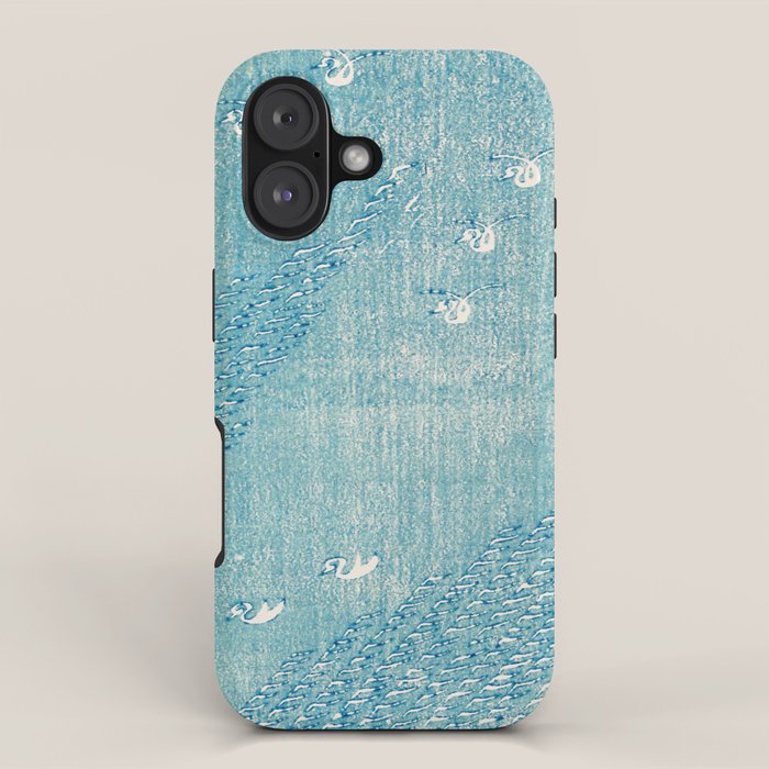 Japanese Swans Vintage Illustration by Taguchi Tomoki 1860-1896 Peaceful Blue Tranquil Minimalist iPhone Case Gallery Image 1