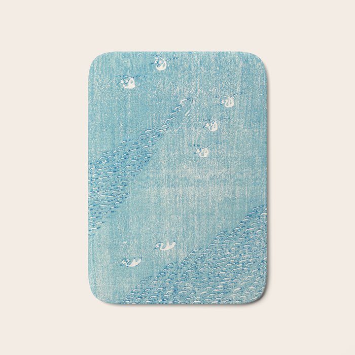 Japanese Swans Vintage Illustration by Taguchi Tomoki 1860-1896 Peaceful Blue Tranquil Minimalist Bath Mat Gallery Image 1