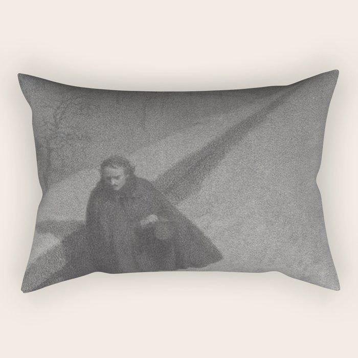 Edgar Allan Poe Walking the Bronx's High Bridge black and white lithograph  Rectangular Pillow Gallery Image 1