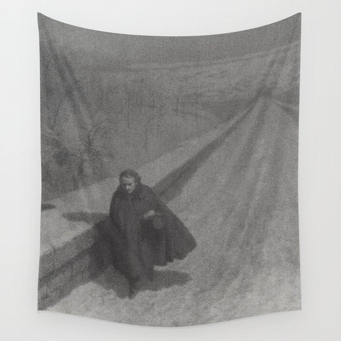 Edgar Allan Poe Walking the Bronx's High Bridge black and white lithograph  Wall Tapestry Gallery Image 4