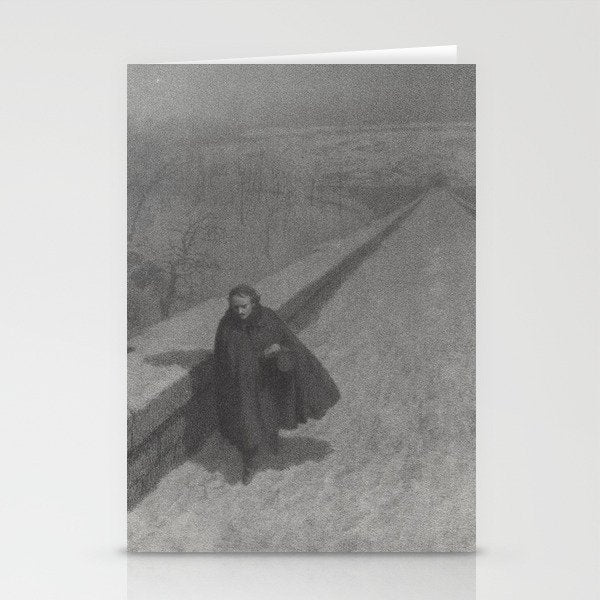 Edgar Allan Poe Walking the Bronx's High Bridge black and white lithograph  Stationery Card Gallery Image 1
