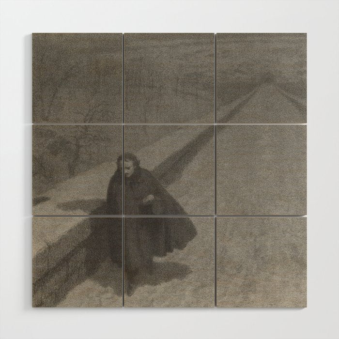 Edgar Allan Poe Walking the Bronx's High Bridge black and white lithograph  Wood Wall Art Gallery Image 1