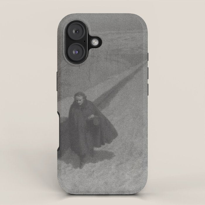 Edgar Allan Poe Walking the Bronx's High Bridge black and white lithograph  iPhone Case Gallery Image 1