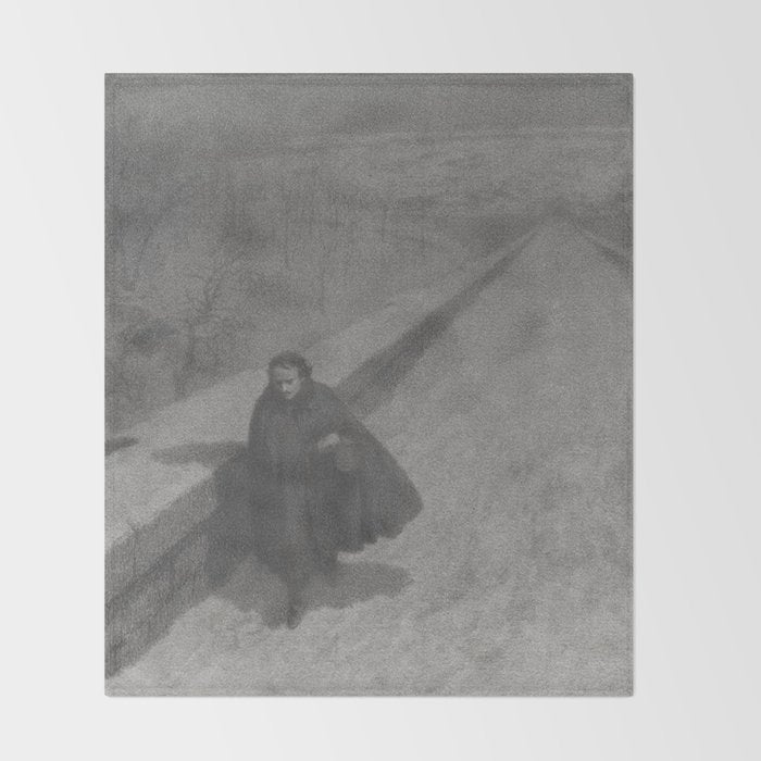 Edgar Allan Poe Walking the Bronx's High Bridge black and white lithograph  Throw Blanket Gallery Image 2