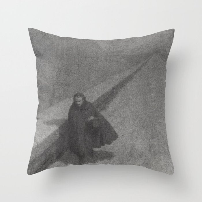 Edgar Allan Poe Walking the Bronx's High Bridge black and white lithograph  Throw Pillow Gallery Image 6