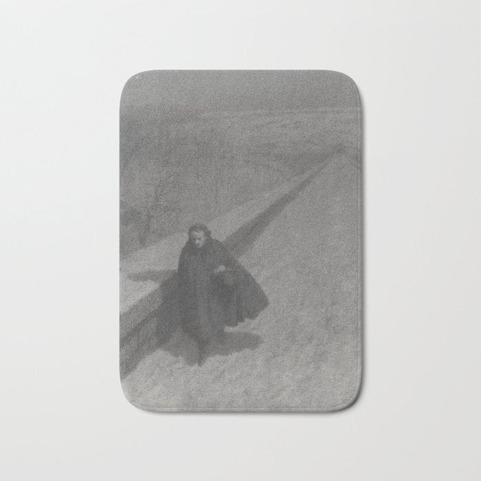 Edgar Allan Poe Walking the Bronx's High Bridge black and white lithograph  Bath Mat Gallery Image 1