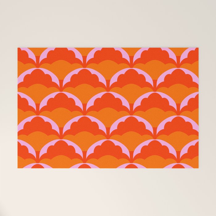 Orange Scalloped Floral Pattern Welcome Mat Gallery Image 1