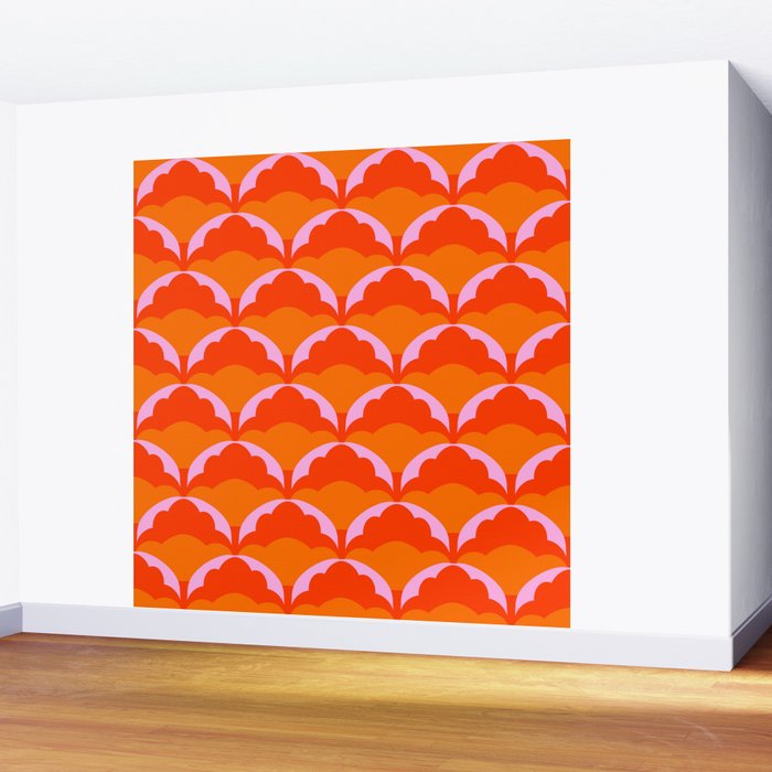 Orange Scalloped Floral Pattern Wall Mural Gallery Image 2