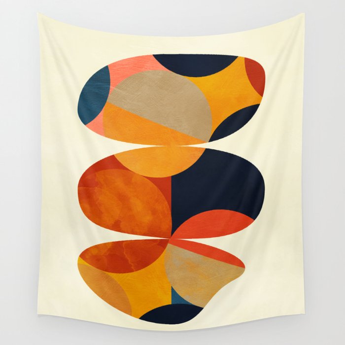 mid century geometric shapes autumn Wall Tapestry Gallery Image 1