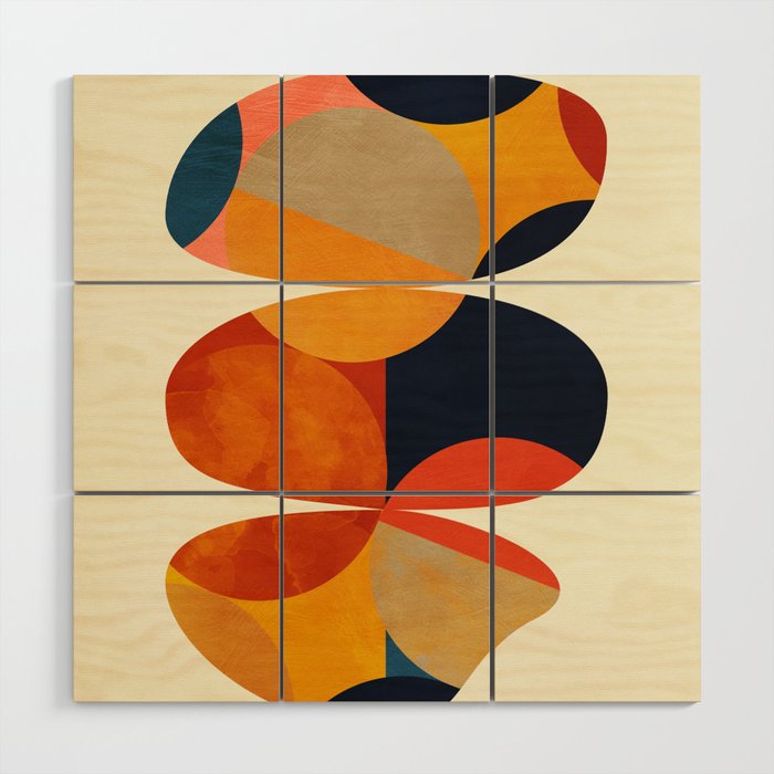 mid century geometric shapes autumn Wood Wall Art Gallery Image 1