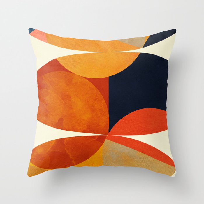 mid century geometric shapes autumn Throw Pillow Gallery Image 1