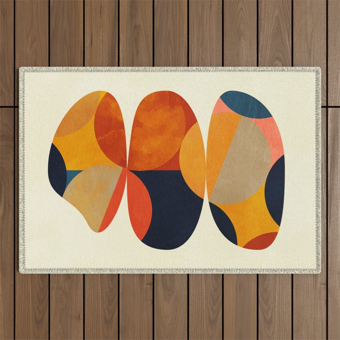 mid century geometric shapes autumn Outdoor Rug Gallery Image 1
