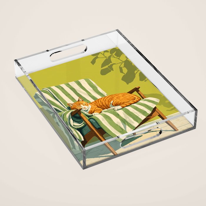 Sleeping Ginger Cat Sunshine Acrylic Tray Gallery Image 1