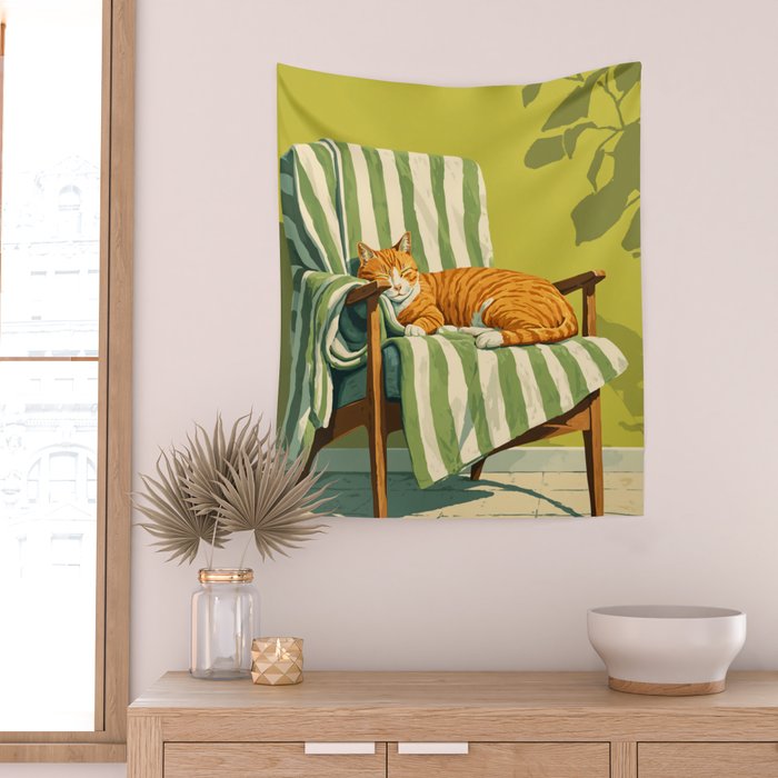 Sleeping Ginger Cat Sunshine Wall Tapestry Gallery Image 2