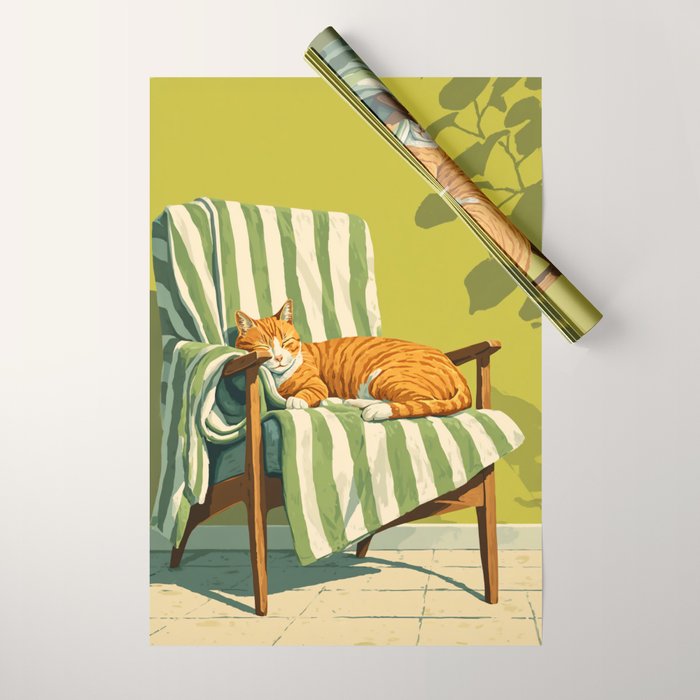 Sleeping Ginger Cat Sunshine Wrapping Paper Gallery Image 1