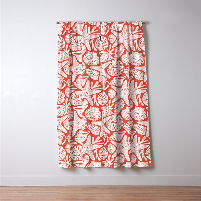 Ocean Floor Nautical Shells Red Window Curtain Gallery Image 3