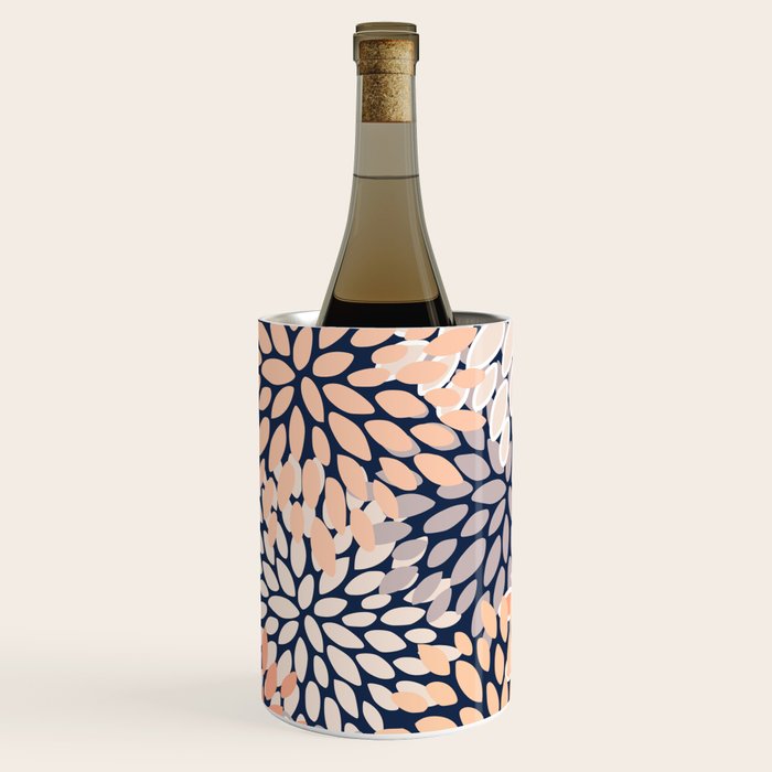 Floral Prints, Navy, Coral, Peach and Gray, Abstract Art, Coloured Prints Wine Chiller Gallery Image 2