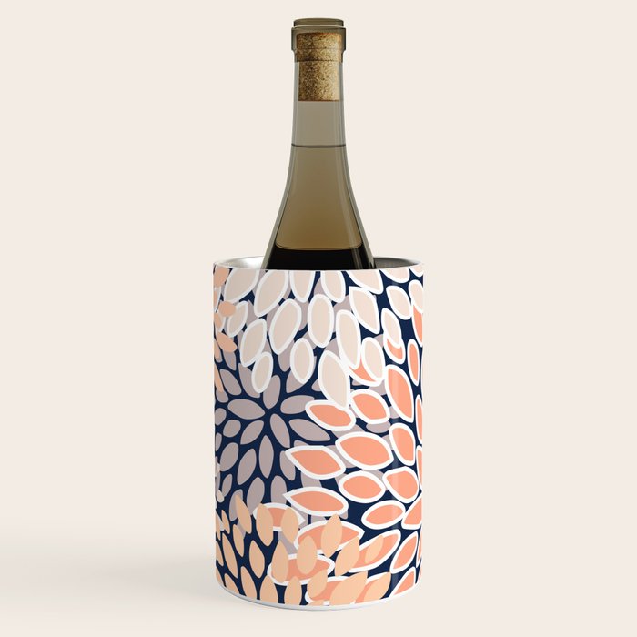 Floral Prints, Navy, Coral, Peach and Gray, Abstract Art, Coloured Prints Wine Chiller Gallery Image 1