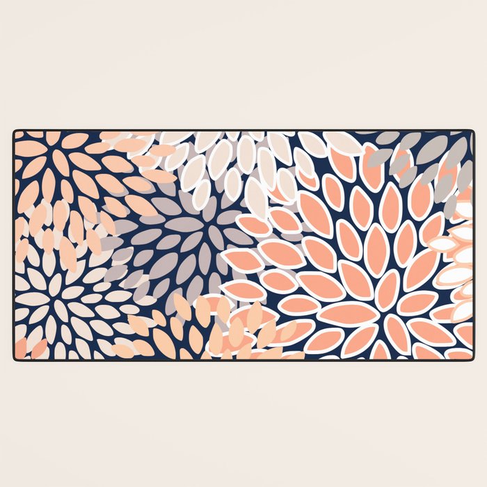 Floral Prints, Navy, Coral, Peach and Gray, Abstract Art, Coloured Prints Desk Mat Gallery Image 3