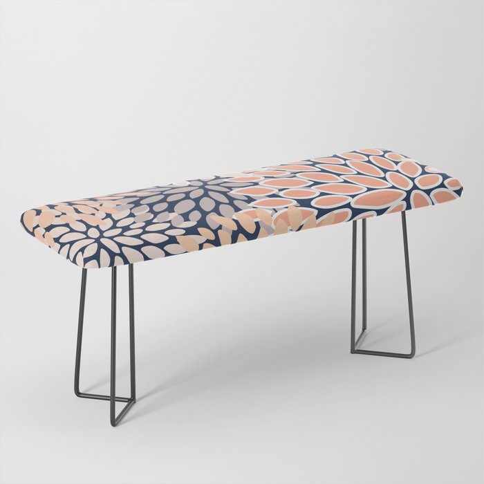 Floral Prints, Navy, Coral, Peach and Gray, Abstract Art, Coloured Prints Bench Gallery Image 1