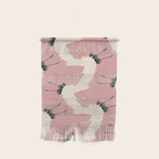 Pink Japanese Cranes Pattern Wall Hanging Gallery Image 1