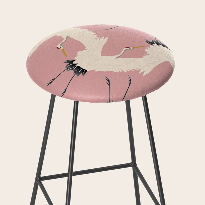 Pink Japanese Cranes Pattern Stool Gallery Image 2