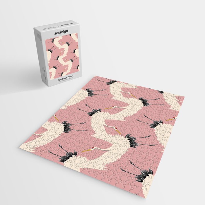Pink Japanese Cranes Pattern Jigsaw Puzzle Gallery Image 2