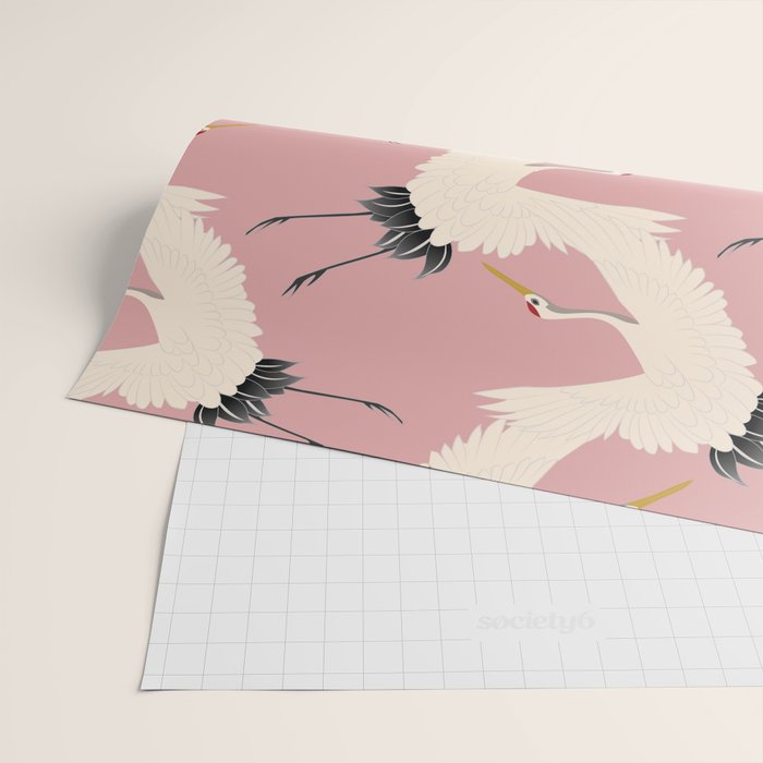 Pink Japanese Cranes Pattern Wrapping Paper Gallery Image 2