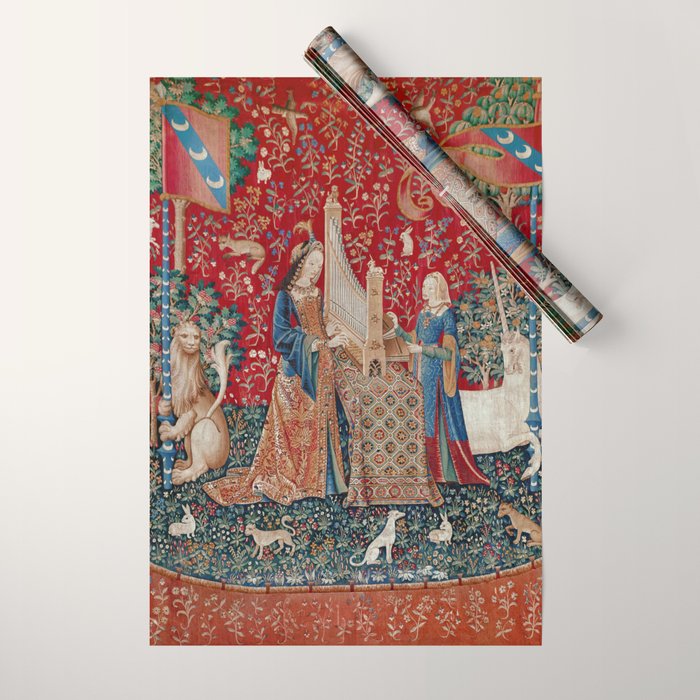 Lady and Unicorn Medieval Tapestry Hearing Wrapping Paper Gallery Image 1