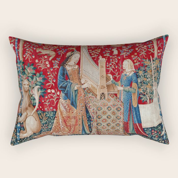 Lady and Unicorn Medieval Tapestry Hearing Rectangular Pillow Gallery Image 2