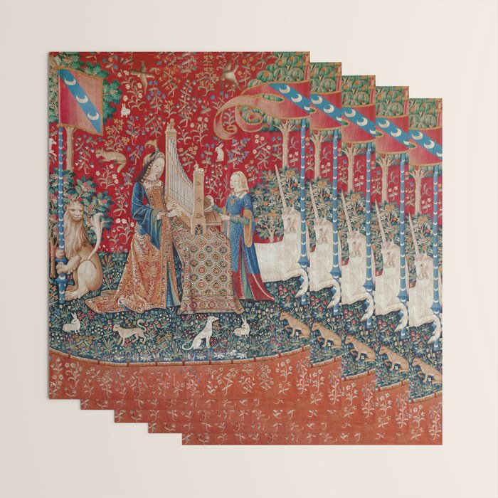 Lady and Unicorn Medieval Tapestry Hearing Wrapping Paper Gallery Image 3