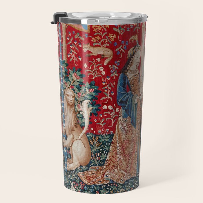Lady and Unicorn Medieval Tapestry Hearing Travel Mug Gallery Image 3