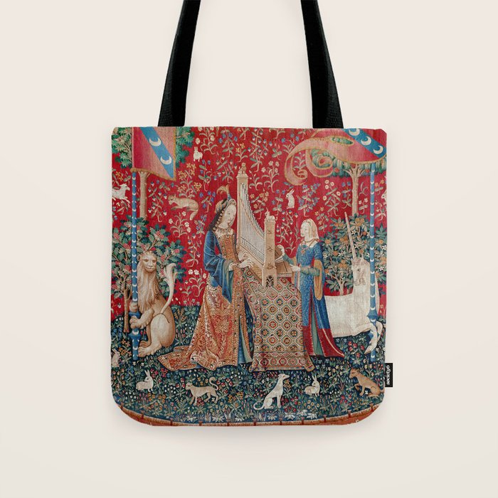 Lady and Unicorn Medieval Tapestry Hearing Tote Bag Gallery Image 1
