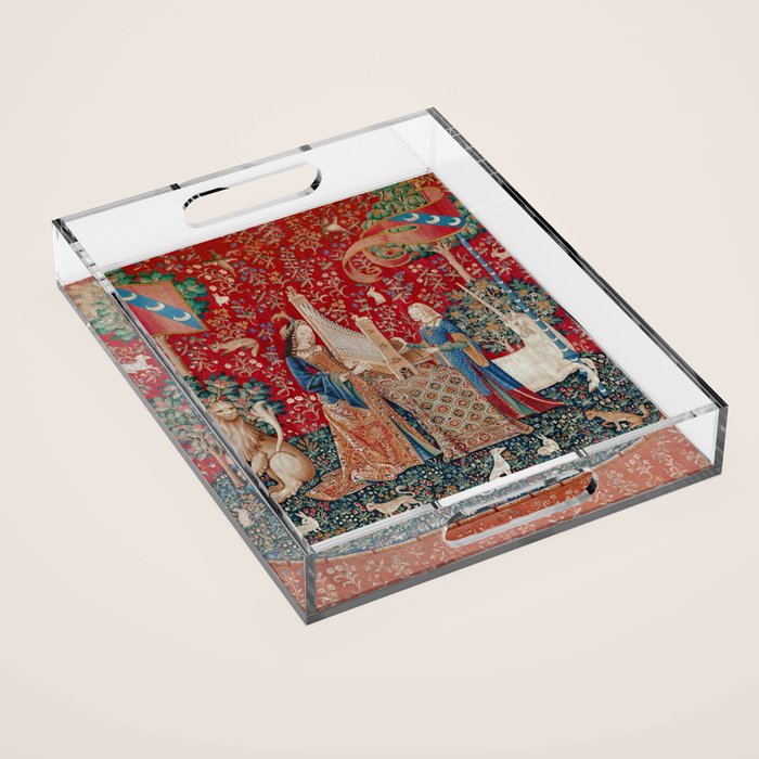 Lady and Unicorn Medieval Tapestry Hearing Acrylic Tray Gallery Image 1