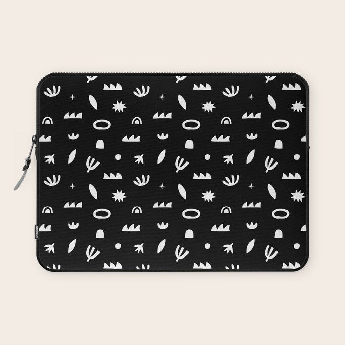 Black and white abstract organic shape pattern Laptop Sleeve Gallery Image 1