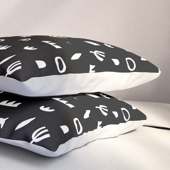 Black and white abstract organic shape pattern Pillow Sham Gallery Image 3