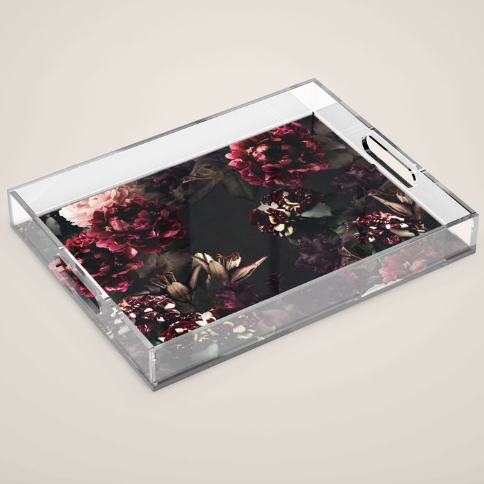 Vintage bouquets of garden flowers. Roses, dark red and pink peony.  Acrylic Tray Gallery Image 1