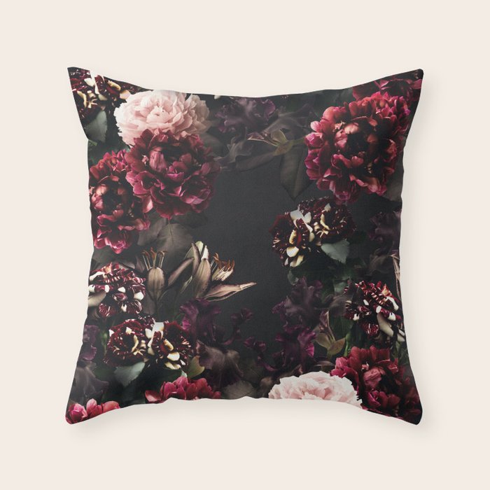 Vintage bouquets of garden flowers. Roses, dark red and pink peony.  Throw Pillow Gallery Image 6