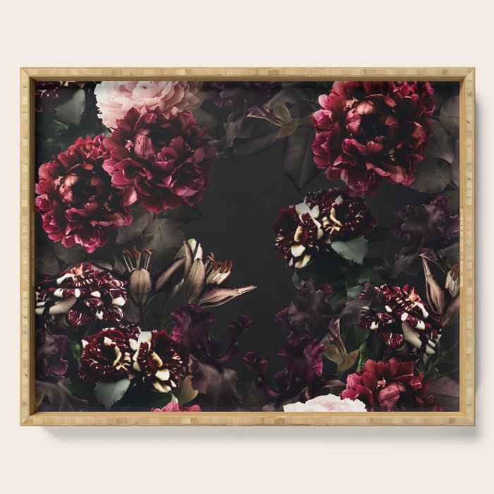 Vintage bouquets of garden flowers. Roses, dark red and pink peony.  Serving Tray Gallery Image 1