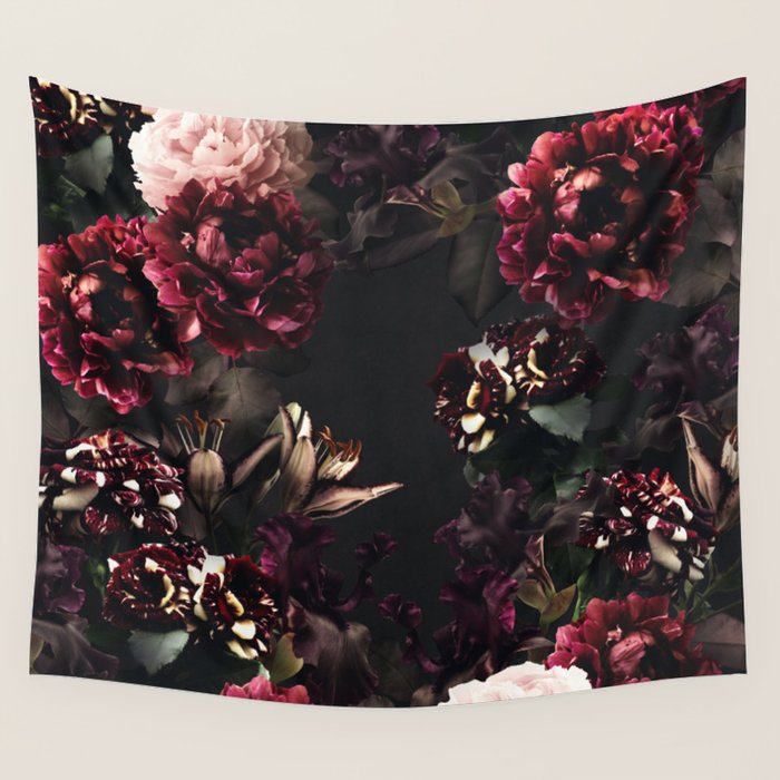 Vintage bouquets of garden flowers. Roses, dark red and pink peony.  Wall Tapestry Gallery Image 4