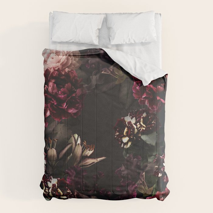 Vintage bouquets of garden flowers. Roses, dark red and pink peony.  Comforter Gallery Image 1