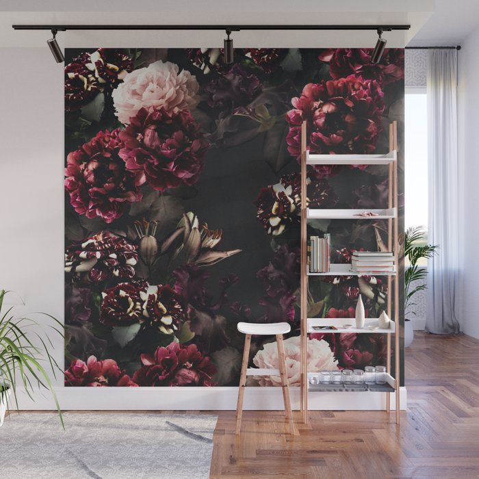 Vintage bouquets of garden flowers. Roses, dark red and pink peony.  Wall Mural Gallery Image 1